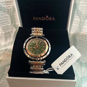 Pandora Two-Tone Silver and Gold Watch with Green Face